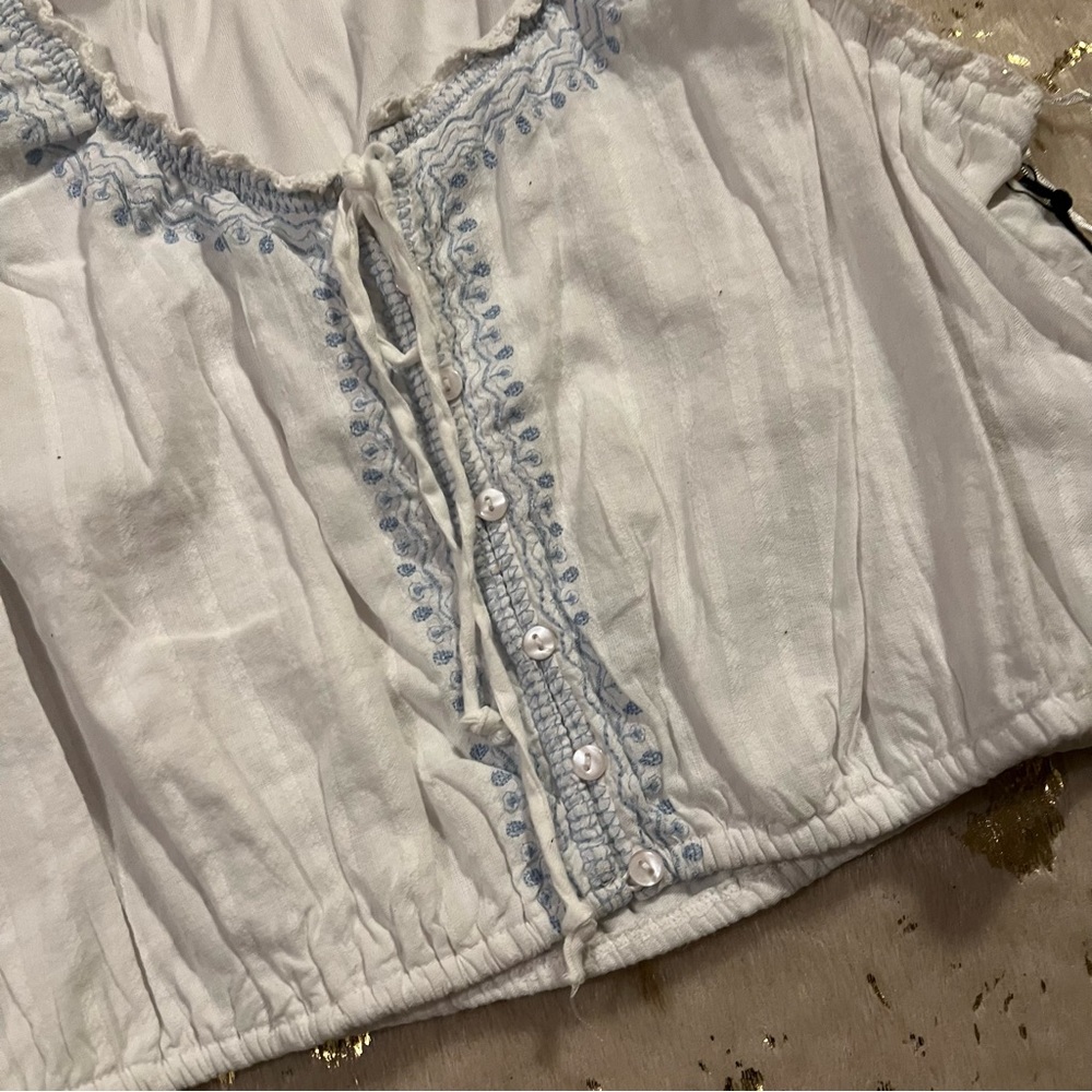 NWT Midnight Sky XL Embroidered Cropped Top White & Blue - Picture 3 of 7